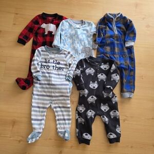 Carter's Cozy Footies Set - Red, Blue, Gray Bundle 9M